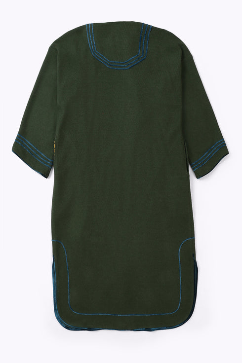 Embroidered long coat in cotton and viscose cashmere with pockets